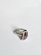Natural Tourmaline & Black Enamel Ring - 18k White Gold Diamond Cocktail Ring