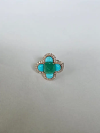 18k Rose Gold Diamond Handmade Ring With Natural Zambian Emerald & Turquoise