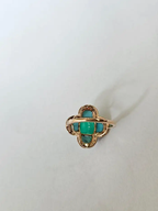 18k Rose Gold Diamond Handmade Ring With Natural Zambian Emerald & Turquoise