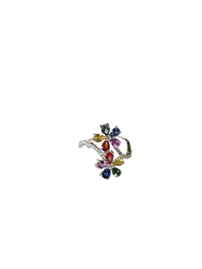 Natural Multi Sapphire Engagement Ring - 18k White Gold Diamond Ring Hover Image