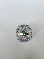 18k White Gold Diamond Statement Ring - Natural Zambian Emerald & Blue Sapphire Cocktail Ring