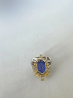18k White Gold Yellow Diamond Engagement Ring - Natural Hexagon Cut Tanzanite Statement Ring