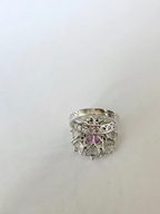 18k White Gold Rose Cut Diamond Cocktail Ring - Natural Ruby & Pink Sapphire Wedding Ring