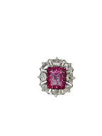 18k White Gold Rose Cut Diamond Cocktail Ring - Natural Ruby & Pink Sapphire Wedding Ring