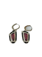Natural Tourmaline & Black Enamel Earrings - 18k White Gold Diamond Dangle Earrings