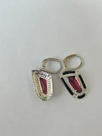 Natural Tourmaline & Black Enamel Earrings - 18k White Gold Diamond Dangle Earrings