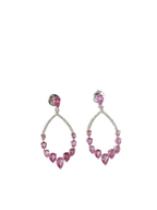 Natural Pink Sapphire Dangle Earrings - 18k White Gold Handmade Diamond Women Earrings