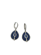 Natural Blue Sapphire & Diamond Earrings - 18k White Gold Handmade Dangle Earrings