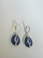 Natural Blue Sapphire & Diamond Earrings - 18k White Gold Handmade Dangle Earrings