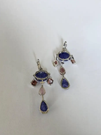 18k White Gold Diamond Earrings - Natural Tanzanite & Tourmaline Gemstone Dangle Earrings