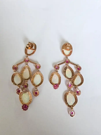 Ethiopian Opal & Mozambique Ruby Chandelier Earrings - 18k Gold Diamond Dangle Earrings