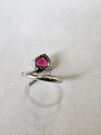 18k White Gold Diamond Ring - Natural Rubellite Gemstone Engagement Ring