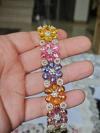 18k Yellow Gold Floral Bracelet - Natural Multi Sapphire & Rose Cut Diamond Modern Bracelet