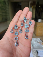 Aquamarine Gemstone Dangle Earrings - 18k White Gold Diamond Chandelier Earrings