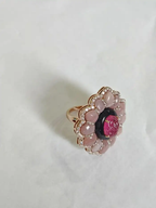 18k Yellow Gold Diamond Ring - Natural Tourmaline, Pink Opal & Black Onyx Cocktail Ring