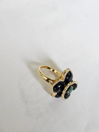 18k Yellow Gold Diamond Cocktail Ring - Natural Zambian Emerald Floral Ring