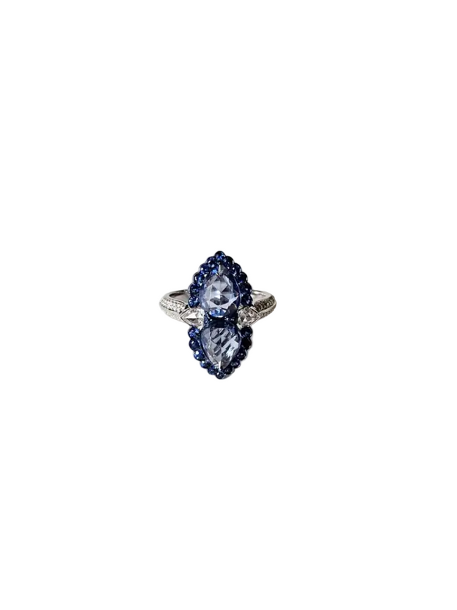3.19 Ct. Ceylon Blue Sapphire Engagement Ring - 18k White Gold Diamond Ring Hover Image