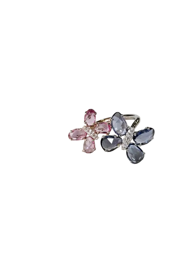 18k Gold Diamond Engagement Ring - Natural Ceylon Pink & Blue Sapphire Stackable Ring Hover Image