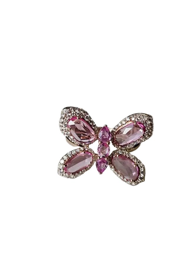 18k Rose Gold Butterfly Ring - Ceylon Pink Sapphire & Diamond Engagement Ring Hover Image