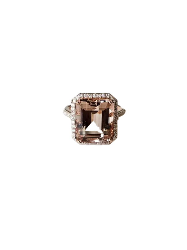 Natural Morganite Wedding Ring - 18k Rose Gold Diamond Cocktail Ring Hover Image