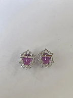 11.26 Ct. Kunzite Stud Earrings - 18k White Gold Rose Cut Diamond Earrings