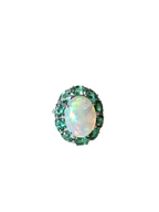 18k White Gold Diamond Ring - Natural Ethiopian Opal & Zambian Emerald Cocktail Ring