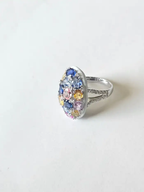 Natural Multi Sapphire & White Enamel Cocktail Ring - 18k White Gold Diamond Ring