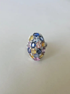 Natural Multi Sapphire & White Enamel Cocktail Ring - 18k White Gold Diamond Ring