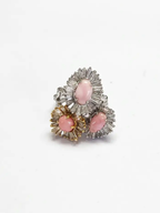 18k White Gold Tapered Diamonds Cocktail Ring - 3.93 Ct. Conch Pearls Wedding Ring