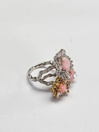 18k White Gold Tapered Diamonds Cocktail Ring - 3.93 Ct. Conch Pearls Wedding Ring