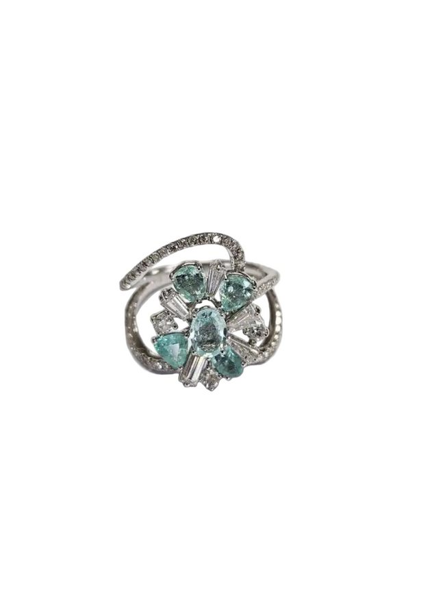 18k White Gold Diamond Engagement Ring - Natural Paraiba Tourmaline Ring Hover Image
