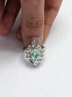 Platinum 900 Diamond Ring - Natural Paraiba Tourmaline Wedding Ring