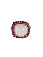 18k Rose Gold Diamond Ring - Natural Rose Quartz & Pink Sapphire Cocktail Ring
