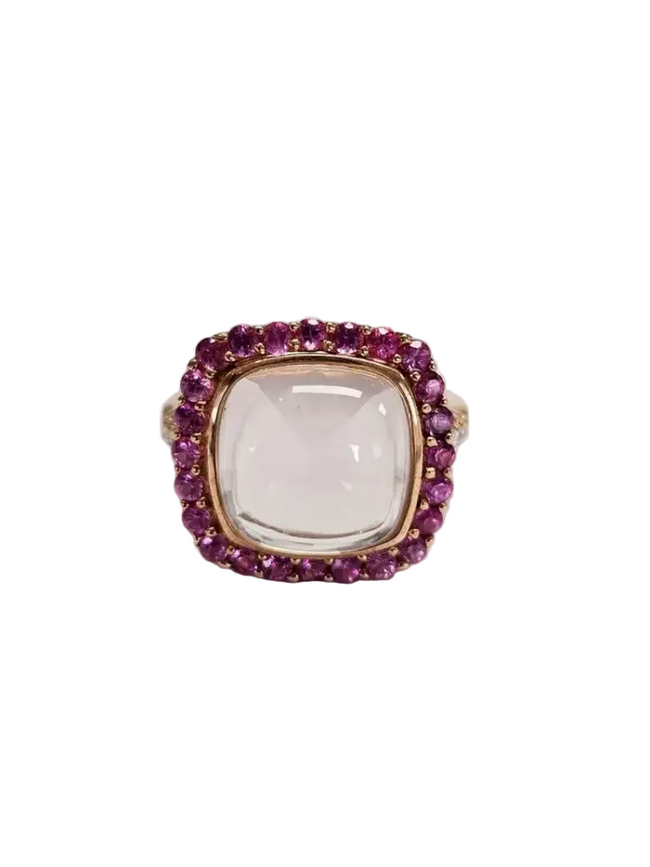 18k Rose Gold Diamond Ring - Natural Rose Quartz & Pink Sapphire Cocktail Ring Hover Image