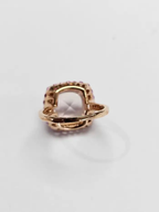 18k Rose Gold Diamond Ring - Natural Rose Quartz & Pink Sapphire Cocktail Ring