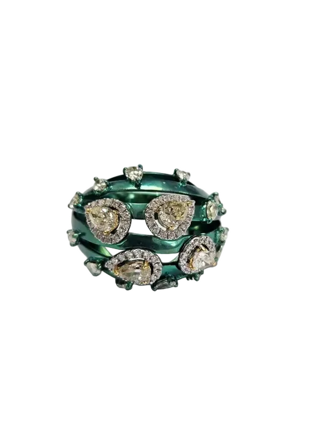 18k Gold & Titatnium Ring - Natural Yellow Diamond Statement Ring Hover Image