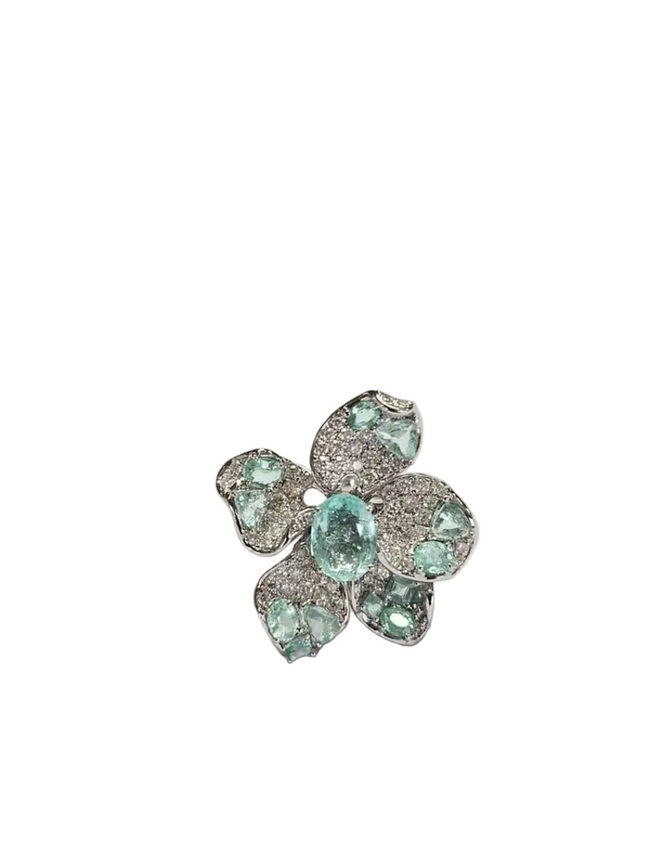 18k White Gold Diamond Cocktail Ring - Natural Paraiba Gemstone Wedding Ring Hover Image