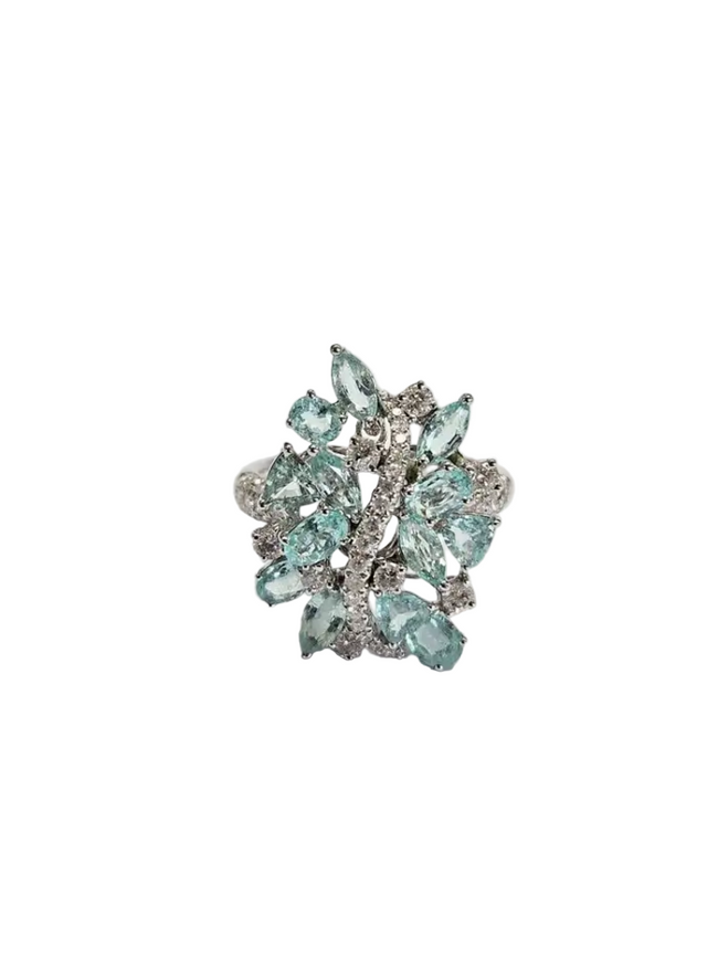 Natural Paraiba Tourmaline & Diamond Wedding Ring - 18k White Gold Engagement Ring Hover Image