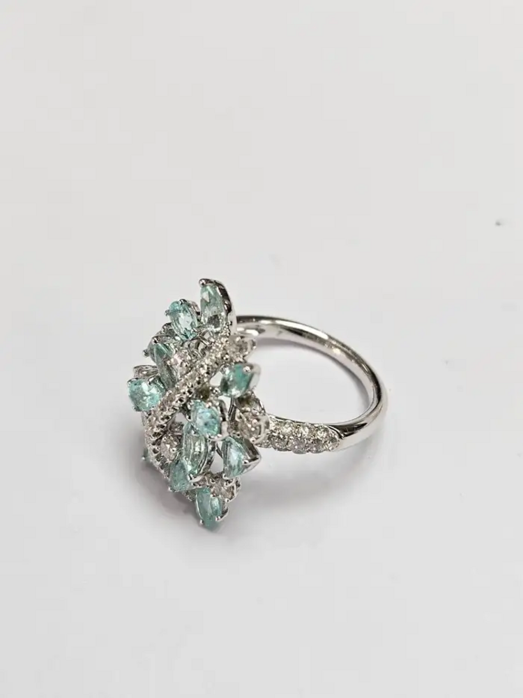 Natural Paraiba Tourmaline & Diamond Wedding Ring - 18k White Gold Engagement Ring