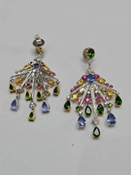 18k White Gold Diamond Chandelier Earring - Natural Multi Sapphire Dangle Earrings