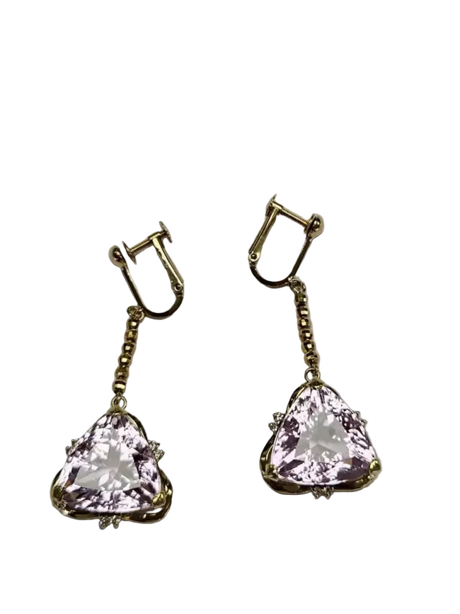 Natural Kunzite & Diamond Dangle Earrings - 18k Yellow Gold Dangle Earrings Hover Image