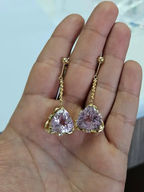 Natural Kunzite & Diamond Dangle Earrings - 18k Yellow Gold Dangle Earrings