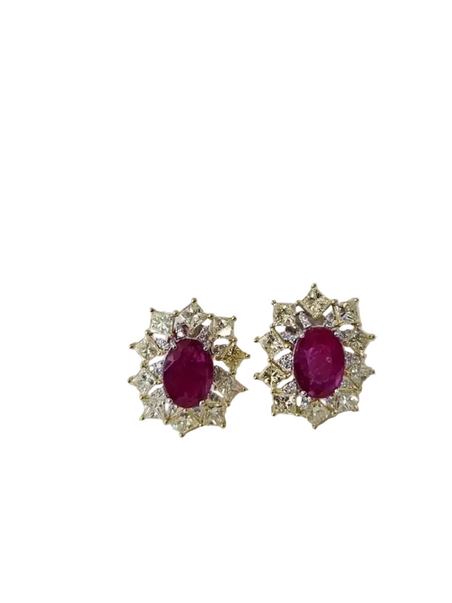 Mozambique Ruby & Yellow Diamond Stud Earrings - 18k Gold Diamond Stud Earrings Hover Image