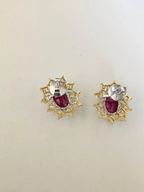 Mozambique Ruby & Yellow Diamond Stud Earrings - 18k Gold Diamond Stud Earrings