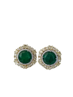 Natural Zambian Emerald & Yellow Diamond Earrings - 18k White Gold Stud Earrings