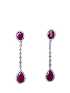 Natural Ruby & Diamond Dangle Earrings - 18k White Gold Chandelier Earrings