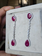 Natural Ruby & Diamond Dangle Earrings - 18k White Gold Chandelier Earrings
