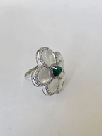 18k White Gold Diamond Cocktail Ring - Natural Mother Of Pearl & Zambian Emerald Ring