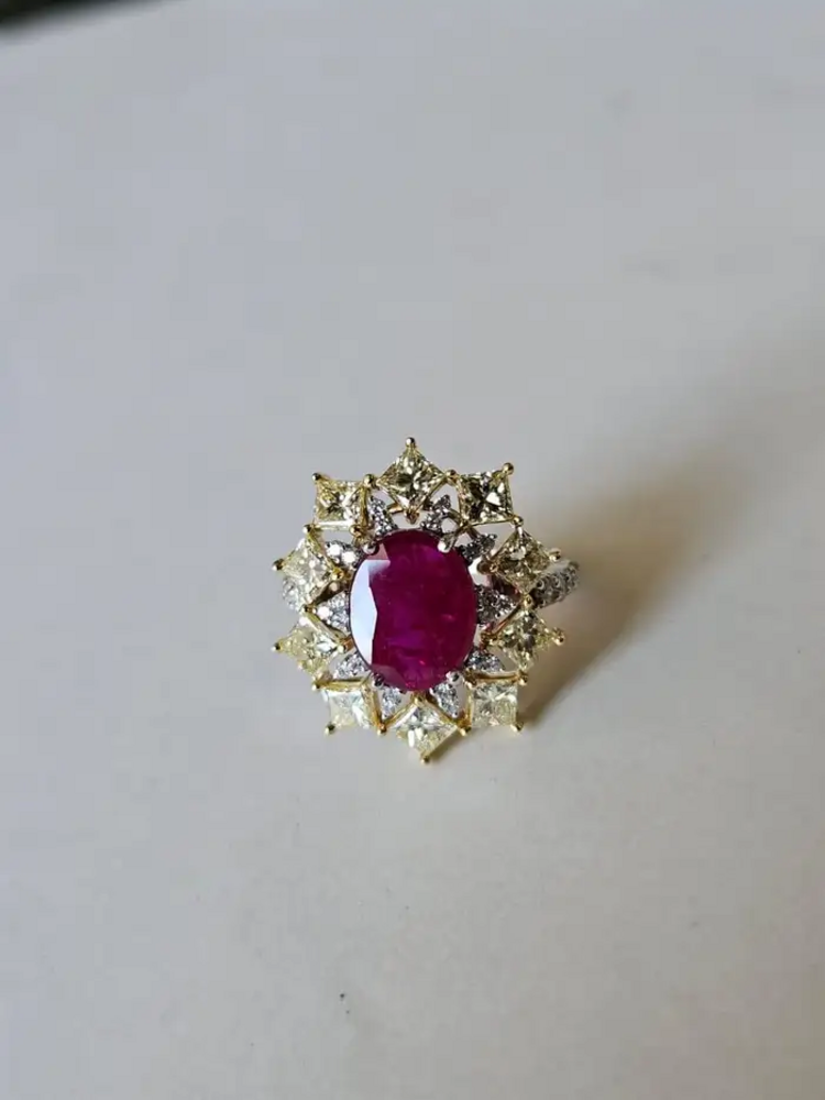 Natural Mozambique Ruby Engagement Ring - 18k White Gold Diamond Ring