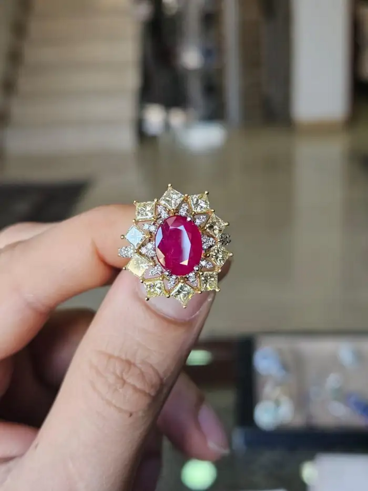 Natural Mozambique Ruby Engagement Ring - 18k White Gold Diamond Ring